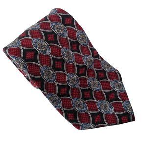 The Arrow Company Men's Silk Necktie Red Blue Black Medallion Diamonds Tie